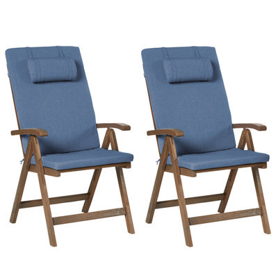 Beliani Set Of 2 Garden Chairs With Cushions Amantea Premium Acacia Wood Blue - image 1