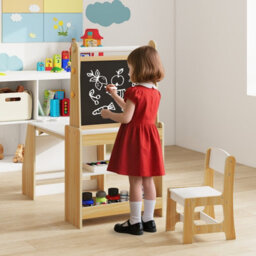 Gainoom Kids Art Table And Chair Set Natural Multifunctional Kids Activity W/ Easel & Chair - thumbnail 4
