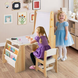 Gainoom Kids Art Table And Chair Set Natural Multifunctional Kids Activity W/ Easel & Chair - thumbnail 3