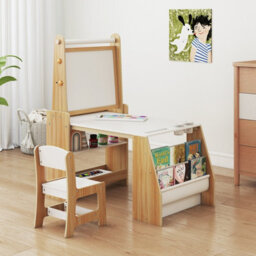Gainoom Kids Art Table And Chair Set Natural Multifunctional Kids Activity W/ Easel & Chair - thumbnail 5