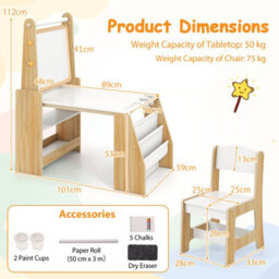 Gainoom Kids Art Table And Chair Set Natural Multifunctional Kids Activity W/ Easel & Chair - thumbnail 2