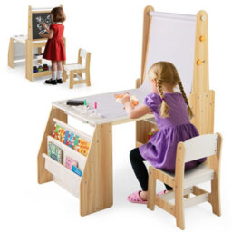 Gainoom Kids Art Table And Chair Set Natural Multifunctional Kids Activity W/ Easel & Chair - thumbnail 1