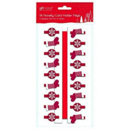 Anker 18 X Wooden Novelty Red Snowflake & Stocking Christmas Card Holder Pegs & 2 Metres Of Ribbon