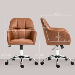 Homcom Computer Desk Chair With Pu Leather, Swivel Wheels, Brown - thumbnail 3