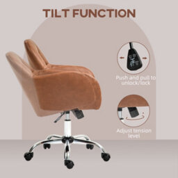 Homcom Computer Desk Chair With Pu Leather, Swivel Wheels, Brown - thumbnail 5