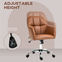 Homcom Computer Desk Chair With Pu Leather, Swivel Wheels, Brown - thumbnail 4