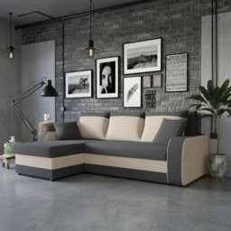 Kris M Corner Sofa Bed With Storage Ottoman Polyurethane Foam Wooden Frame Plastic Legs 238X147X80Cm Grey And Cream - thumbnail 1