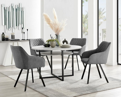Furniturebox Uk Adley Grey Concrete Effect Storage Dining Table & 4 Dark Grey Falun Black Leg Chairs - image 1