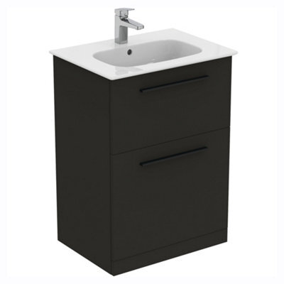 Ideal Standard I.life A Matt Carbon Grey Wood Effect Freestanding Bathroom Vanity Unit (H) 853mm (W) 600mm - image 1