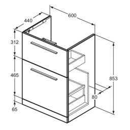 Ideal Standard I.life A Matt Carbon Grey Wood Effect Freestanding Bathroom Vanity Unit (H) 853mm (W) 600mm - thumbnail 3