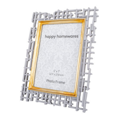 Happy Homewares Traditional Designer Hand Painted Grey And Brushed Gold Resin 5X7 Picture Frame - image 1