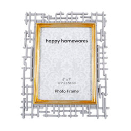 Happy Homewares Traditional Designer Hand Painted Grey And Brushed Gold Resin 5X7 Picture Frame - thumbnail 2
