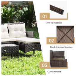 Costway 3 Pcs Patio Rattan Conversation Set Garden Corner Sofa Set W/ Coffee Table-White - thumbnail 8