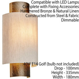 Dimmable Metal Wall Light Hammered Aged Bronze & Shade Semi Flush Lamp Fitting - thumbnail 2