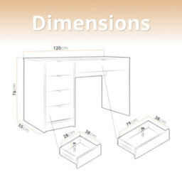 Home Office Desk With Drawers Tireno Sand Beige Laminated Mdf Grooved Fronts Modern Workstation For Bedroom Study Room - thumbnail 6