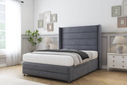 "Sloomy Sterling Steel Plush Divan Bed No Drawers - 54"" Wingback Headboard & 12"" Footboard 2'6 Small Single" - thumbnail 3