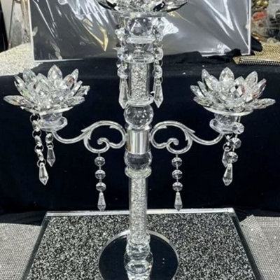 Biznest Crushed Diamond Candle Holder Silver Crystals Filled 3 Flower Tier Romany Lotus Sparkle Ornament Bling