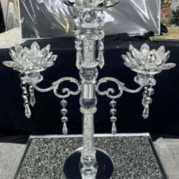 Biznest Crushed Diamond Candle Holder Silver Crystals Filled 3 Flower Tier Romany Lotus Sparkle Ornament Bling