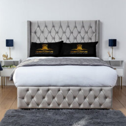 UKBEDFURNITURE Jasmine Silver Plush Wingback Divan Bed Base With 54 Inch Headboard - No Storage - thumbnail 1
