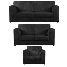 Furnishings For Less UK Luxor Jumbo Cord 3 + 2 + 1 Fabric 3 Piece Sofa Suite - Fullback Black - thumbnail 1