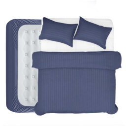 Aspire Homeware Stripe King Washed Blue Duvet Cover, With Fitted Sheet & Pillowcase, Reversible, Quilt Cover, Bedding Set
