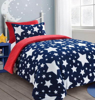 Homes & Linen Teddy Galaxy Star Fleece Duvet Cover Set Soft Cosy Warm Kids Star Teddy Bear Bedding Set