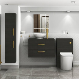 Royal Bathrooms 800mm Wall Hung Vanity Unit 2 Drawer Hale Black & Breeze Countertop Basin With Brushed Brass Handle - thumbnail 2
