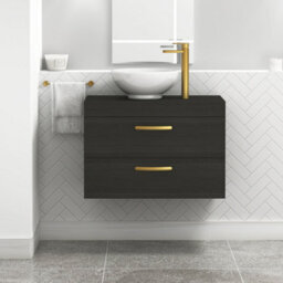 Royal Bathrooms 800mm Wall Hung Vanity Unit 2 Drawer Hale Black & Breeze Countertop Basin With Brushed Brass Handle - thumbnail 1