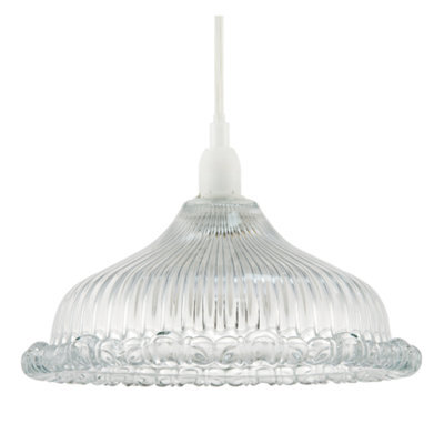 Happy Homewares Modern Clear Line Ribbed Glass Pendant Light Shade With Moulded Edge - image 1