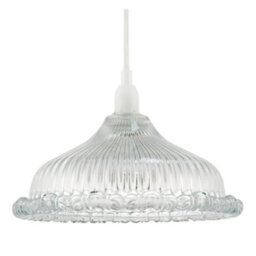 Happy Homewares Modern Clear Line Ribbed Glass Pendant Light Shade With Moulded Edge - thumbnail 1