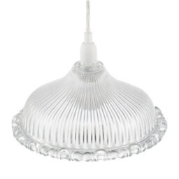 Happy Homewares Modern Clear Line Ribbed Glass Pendant Light Shade With Moulded Edge - thumbnail 3