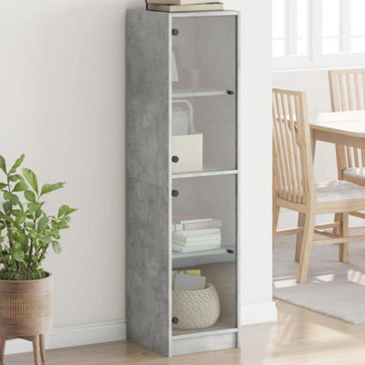 Berkfield Highboard With Glass Doors Concrete Grey 35X37X142 Cm - image 1
