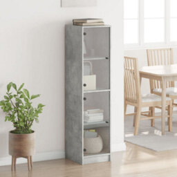 Berkfield Highboard With Glass Doors Concrete Grey 35X37X142 Cm - thumbnail 3