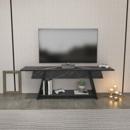 Decorotika Lanca Tv Stand Tv Unit For Tvs Up To 59 Inch Black Marble Effect