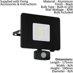 Ip44 Outdoor Flood Light With Pir Sensor - 30W Led In Black Aluminium - thumbnail 2