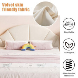 5Ft King Upholstered Bed With Adjustable Headboard For Kids, Velvet Beige - thumbnail 9