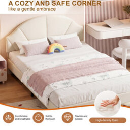 5Ft King Upholstered Bed With Adjustable Headboard For Kids, Velvet Beige - thumbnail 5