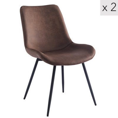 Nordlys Set Of 2 Metal And Brown Faux Leather Dining Chairs Modern Design Style Dining Room - image 1
