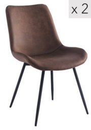 Nordlys Set Of 2 Metal And Brown Faux Leather Dining Chairs Modern Design Style Dining Room - thumbnail 2