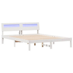 Berkfield Modern With Led Strip Lights White 140 X 200 Cm Solid Pine Wood - thumbnail 1