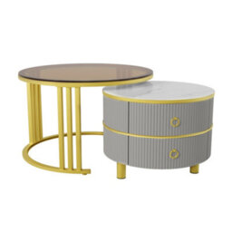Matteo 2-In-1 Round Nesting Coffee Table Set With Storage Drawers - Grey & Brown - thumbnail 7