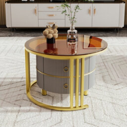 Matteo 2-In-1 Round Nesting Coffee Table Set With Storage Drawers - Grey & Brown - thumbnail 5