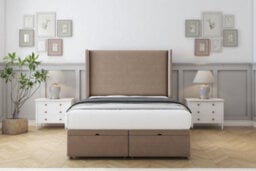 "Comfort Madrid Mink Plush Ottoman Bed Base With 54"" Wingback Headboard 6' Super King" - thumbnail 1