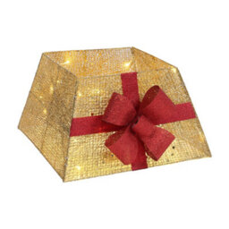 Living And Home Square Gold Led Lighted Christmas Tree Collar Tree Skirt Stand Basket Decor With Bow Tie 30Cm (H) - thumbnail 4