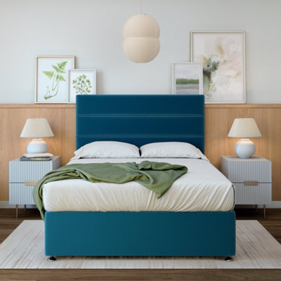Rest Relax Sleep Plush Velvet Divan, Strutted Headboard, 2 Drawers Blue - image 1
