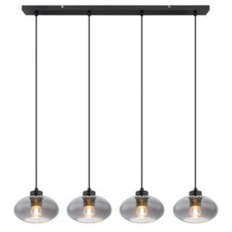 Luminosa Lighting Luminosa Shaun Bar Pendant Ceiling Light Matt Black Smoke Glass Shade 4X E27 - thumbnail 3