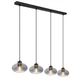 Luminosa Lighting Luminosa Shaun Bar Pendant Ceiling Light Matt Black Smoke Glass Shade 4X E27