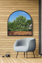 "Mirroroutlet Arcus - Black Metal Framed Arched Wall Garden Mirror 39"" X 39"" (100Cm X 100Cm)"