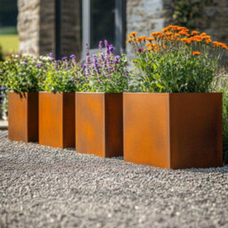 Woven Wood 40Cm Corten Steel Cube Planter - Pre-Rusted - thumbnail 5