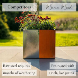 Woven Wood 40Cm Corten Steel Cube Planter - Pre-Rusted - thumbnail 4